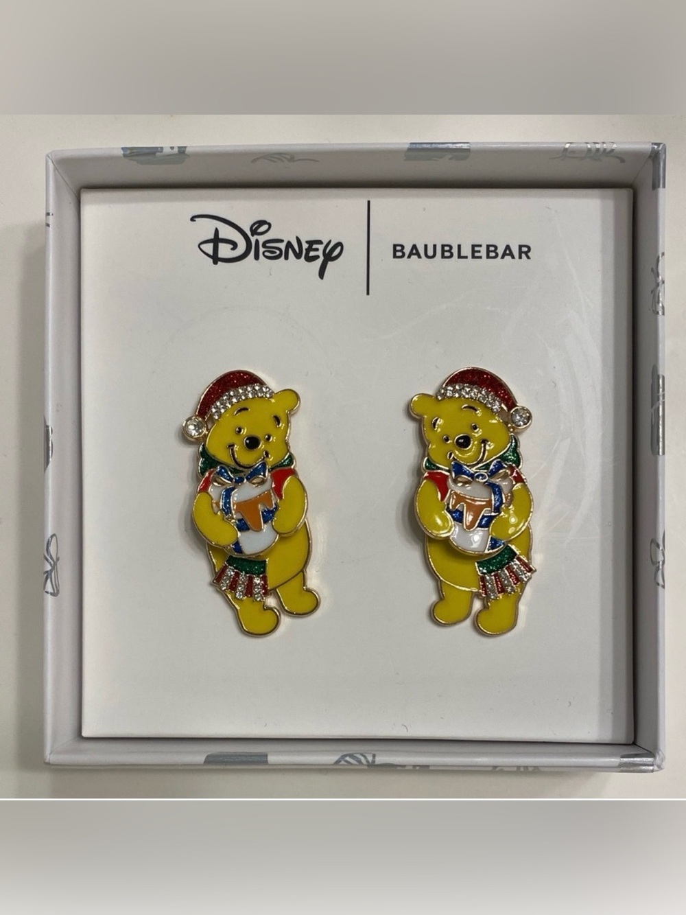 Disney x BaubleBar Winnie the Pooh Santa Hat Christmas Holiday Earrings NIB
